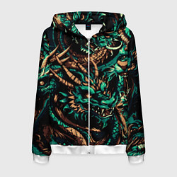 Толстовка 3D на молнии мужская Японские драконы ирезуми, цвет: 3D-белый