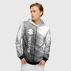 Толстовка 3D на молнии мужская Suzuki - grey gradient по-вертикали, цвет: 3D-черный — фото 2
