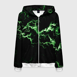 Толстовка 3D на молнии мужская Lightning green glow, цвет: 3D-белый