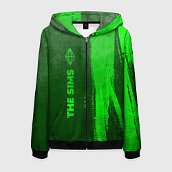 Толстовка 3D на молнии мужская The Sims - green gradient по-вертикали, цвет: 3D-черный
