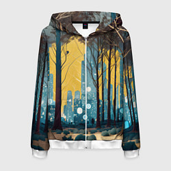 Толстовка 3D на молнии мужская Дома и цифровой лес, цвет: 3D-белый