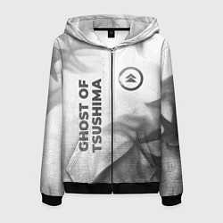 Толстовка 3D на молнии мужская Ghost of Tsushima - white gradient вертикально, цвет: 3D-черный