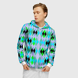 Толстовка 3D на молнии мужская Геометрический узор с разноцветными ромбами, цвет: 3D-белый — фото 2