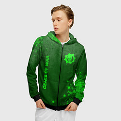 Толстовка 3D на молнии мужская Gears of War - green gradient вертикально, цвет: 3D-черный — фото 2