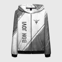 Толстовка 3D на молнии мужская Bon Jovi - white gradient вертикально, цвет: 3D-черный