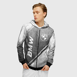 Толстовка 3D на молнии мужская BMW - grey gradient вертикально, цвет: 3D-черный — фото 2