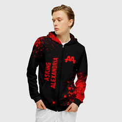 Толстовка 3D на молнии мужская Asking Alexandria - red gradient вертикально, цвет: 3D-черный — фото 2
