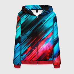 Толстовка 3D на молнии мужская Синяя и красная краска на черном, цвет: 3D-красный