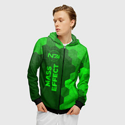 Толстовка 3D на молнии мужская Mass Effect - green gradient по-вертикали, цвет: 3D-черный — фото 2