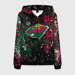 Толстовка 3D на молнии мужская Minnesota Wild NHL black, цвет: 3D-черный
