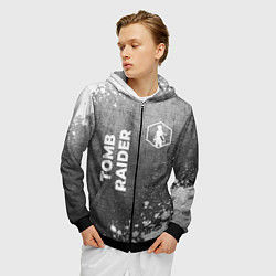 Толстовка 3D на молнии мужская Tomb Raider - grey gradient вертикально, цвет: 3D-черный — фото 2