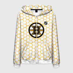 Толстовка 3D на молнии мужская Бостон Брюинз - белые соты, цвет: 3D-белый
