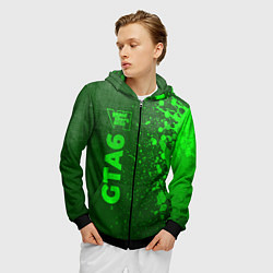 Толстовка 3D на молнии мужская GTA6 - green gradient по-вертикали, цвет: 3D-черный — фото 2