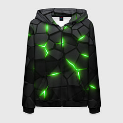 Толстовка 3D на молнии мужская Зеленая неоновая броня, цвет: 3D-черный