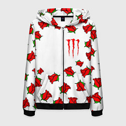 Толстовка 3D на молнии мужская Monster energy steel rose, цвет: 3D-черный