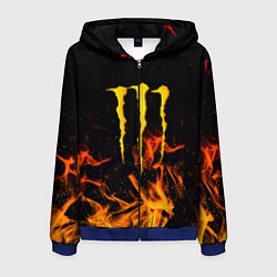 Толстовка 3D на молнии мужская Monster energy orange fire, цвет: 3D-синий