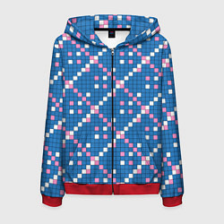 Мужская толстовка на молнии Синяя розовая с белым плитка