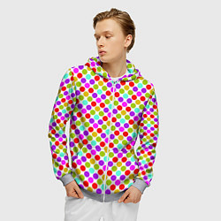 Толстовка 3D на молнии мужская Разноцветный горох на белом, цвет: 3D-меланж — фото 2