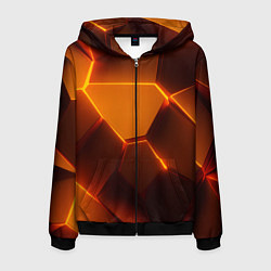 Толстовка 3D на молнии мужская Оранжевые объемные пластины, цвет: 3D-черный