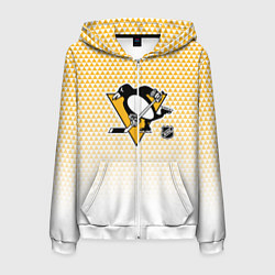 Толстовка 3D на молнии мужская Питтсбург Пингвинз - желтый и белый, цвет: 3D-белый