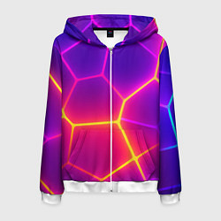 Толстовка 3D на молнии мужская Синие плиты с фиолетовым свечением, цвет: 3D-белый