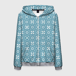 Мужская толстовка на молнии Бело - голубой ажурный кружевной узор ретро