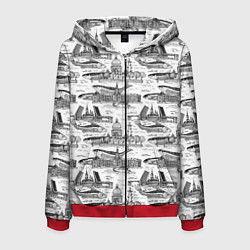 Толстовка 3D на молнии мужская Питер и корюшка, цвет: 3D-красный