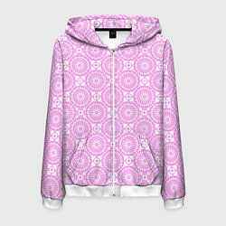 Толстовка 3D на молнии мужская Бело розовый ажурный кружевной узор, цвет: 3D-белый