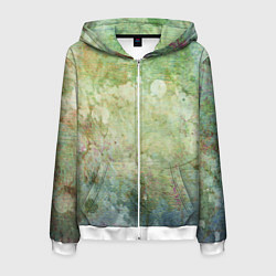 Толстовка 3D на молнии мужская Абстракция - faded spots on a green background, цвет: 3D-белый