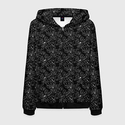 Толстовка 3D на молнии мужская Цветочный рисунок пером на черном, цвет: 3D-черный