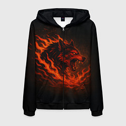 Толстовка 3D на молнии мужская Инфернальный волк, цвет: 3D-черный