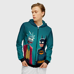 Толстовка 3D на молнии мужская Рик в образе Джокера и Бэтмен, цвет: 3D-черный — фото 2