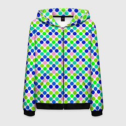 Толстовка 3D на молнии мужская Разноцветный синий розовый зеленый горох на белом, цвет: 3D-черный