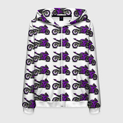 Толстовка 3D на молнии мужская Motorcycle purple, цвет: 3D-белый