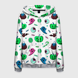 Толстовка 3D на молнии мужская Halloween light green pumpkin - паттерн, цвет: 3D-меланж