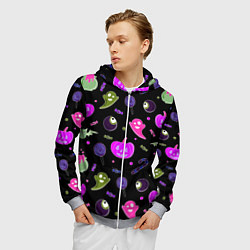 Толстовка 3D на молнии мужская Halloween pink black pumpkin, цвет: 3D-меланж — фото 2