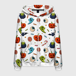 Толстовка 3D на молнии мужская Halloween pumpkin show, цвет: 3D-белый