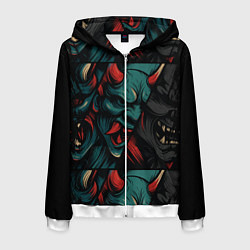 Толстовка 3D на молнии мужская Демоны Они - нейроарт, цвет: 3D-белый