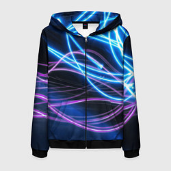 Толстовка 3D на молнии мужская Неоновая абстракция на темном, цвет: 3D-черный