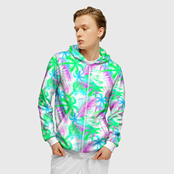 Толстовка 3D на молнии мужская Palm green light blue, цвет: 3D-белый — фото 2