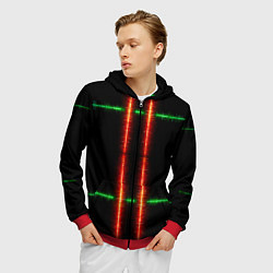 Толстовка 3D на молнии мужская Color black green red lines, цвет: 3D-красный — фото 2