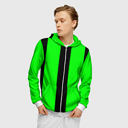 Толстовка 3D на молнии мужская Color green black line, цвет: 3D-белый — фото 2