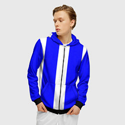 Толстовка 3D на молнии мужская Color white blue line, цвет: 3D-черный — фото 2