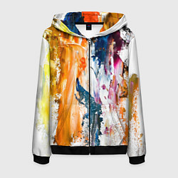 Толстовка 3D на молнии мужская Разноцветные мазки кисти на палитре художника, цвет: 3D-черный