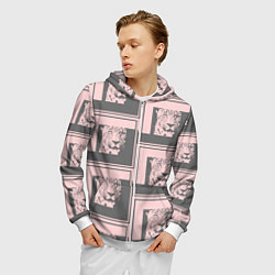 Толстовка 3D на молнии мужская Леопард в рамке, цвет: 3D-белый — фото 2