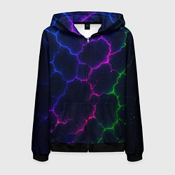 Толстовка 3D на молнии мужская Неоновый разлом, цвет: 3D-черный