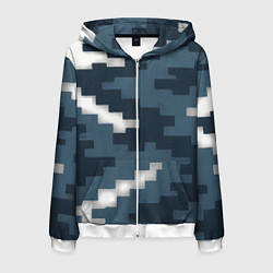 Толстовка 3D на молнии мужская Пиксельная текстура камуфляж, цвет: 3D-белый