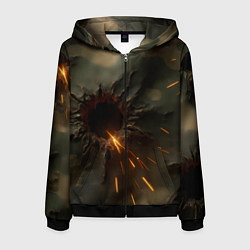 Толстовка 3D на молнии мужская Следы от пуль на камуфляже, цвет: 3D-черный