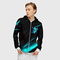 Толстовка 3D на молнии мужская Doom neon stripes, цвет: 3D-белый — фото 2