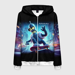 Мужская толстовка на молнии Bender is a skateboarder in neon street - ai art